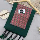 Bottle Green Handloom Khadi Cotton Saree With Maroon Print Blouse